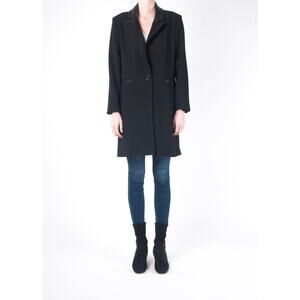 Waverly Grey Hudson Black Leather Trim Single Breasted Car Coat Size M